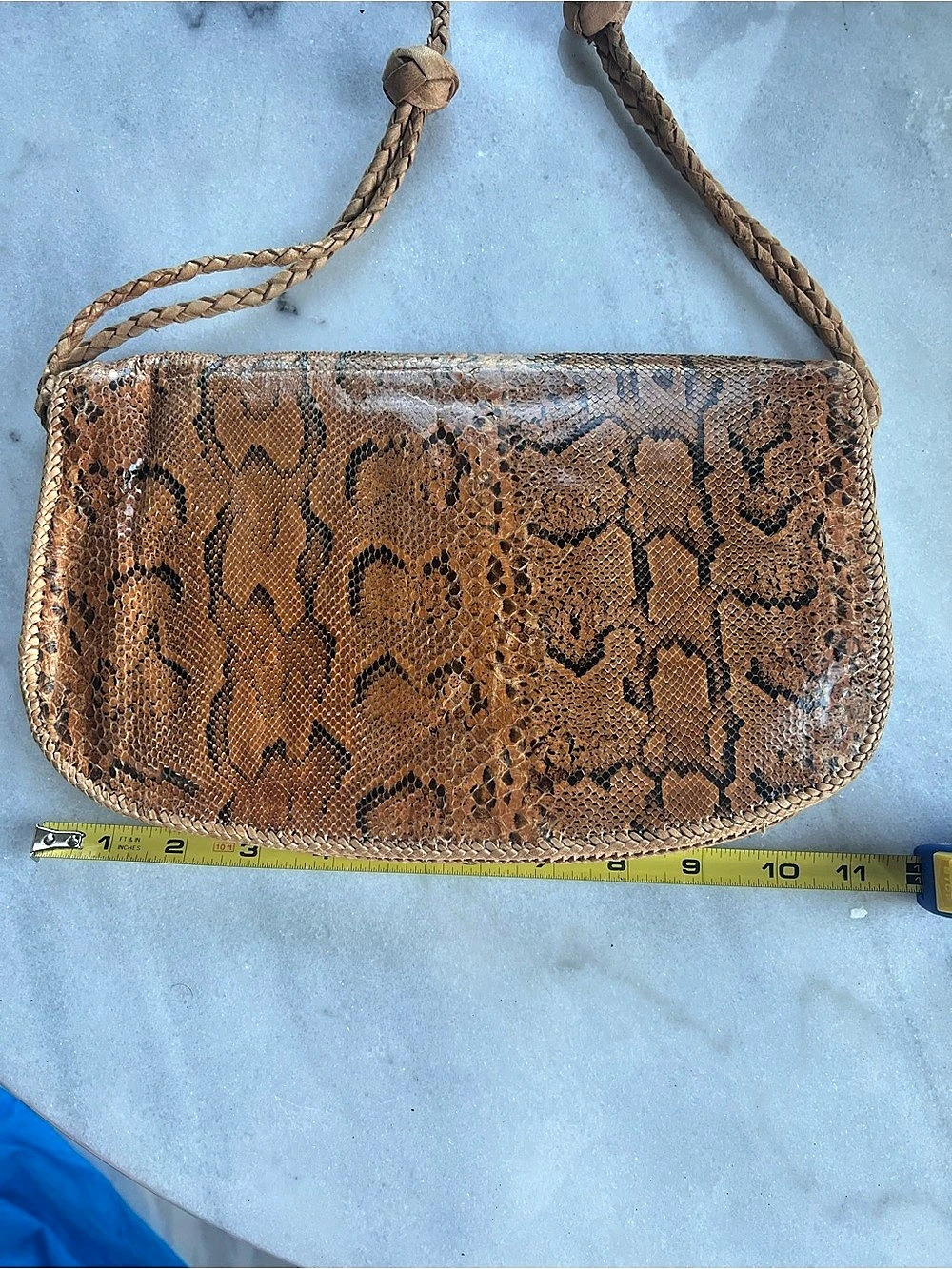 Brown Snake skin Clutch purse w strap. - Picture 3 of 6